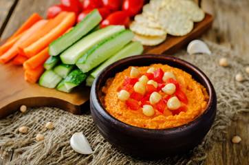 Red Bell pepper hummus with vegetables