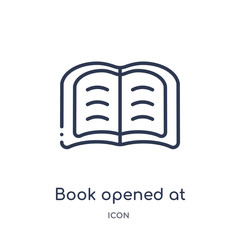 book opened at center icon from user interface outline collection. Thin line book opened at center icon isolated on white background.