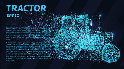 Tractor of particles on a dark background. Tractor of circles and points.