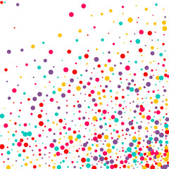 Festive background with multicolored confetti. Yellow, pink, blue circles but against a white background. Flying confetti.