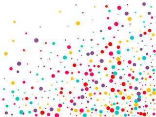 Festive background with multicolored confetti. Yellow, pink, blue circles but against a white background. Flying confetti.