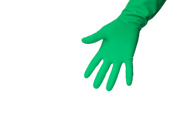 hand in latex glove showing number five