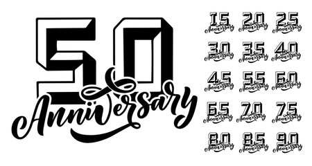 Set for Party invitation. 50 years anniversary celebration. Vector design concept. Greeting card template. Wedding ceremony.