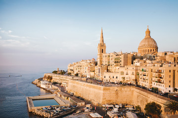 Fototapeta na wymiar View of Valletta from St Andrew's Bastions.