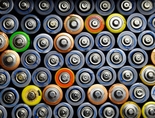 Salt and alkaline batteries, source of energy for portable technology. AAA and AA batteries