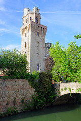 Fototapeta na wymiar Day view of the landmark Specola Tower astronomical observatory, part of the old Castle of Padua in Padova, Italy 