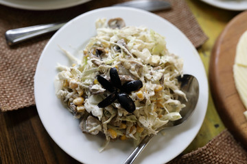 Plate with mushrooms salad