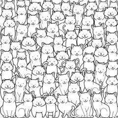 Obraz premium A crowd of cats in doodle style on white background. Vector of illustration different cats.