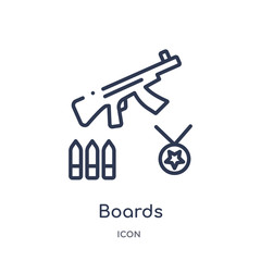 boards icon from weapons outline collection. Thin line boards icon isolated on white background.