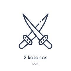 2 katanas icon from weapons outline collection. Thin line 2 katanas icon isolated on white background.