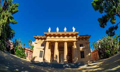 Ancient building of the old botany school, famous University of Palermo. Orto Botanico di Palermo