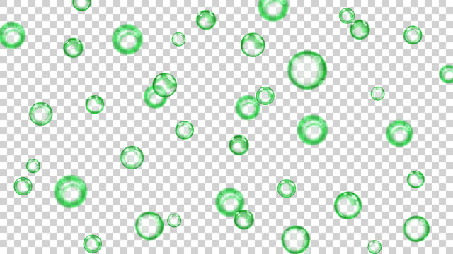 Translucent bubbles or water drops of different sizes in green colors on transparent background. Transparency only in vector format
