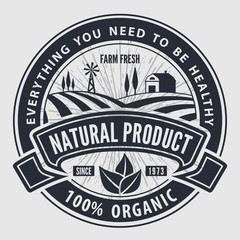 Organic, natural product logo or label. Vector illustration.