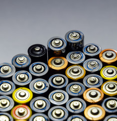 Salt and alkaline batteries, source of energy for portable technology. AAA and AA batteries