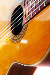 Spanish guitar detail.Close up image classical guitar