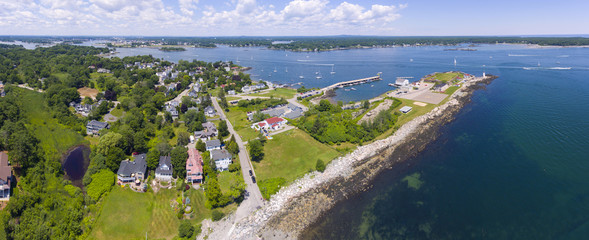 Portsmouth Harbor Lighthouse and Fort Constitution State Historic Site panorama aerial view in...