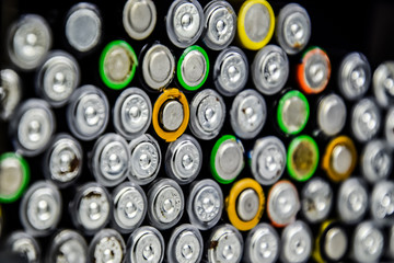 Salt and alkaline batteries, source of energy for portable technology. AAA and AA batteries