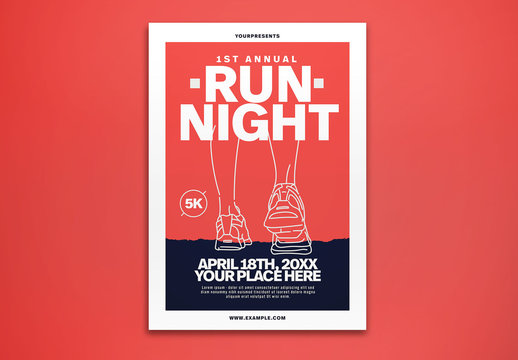 Running Event Flyer Layout with Illustration of Running Shoes