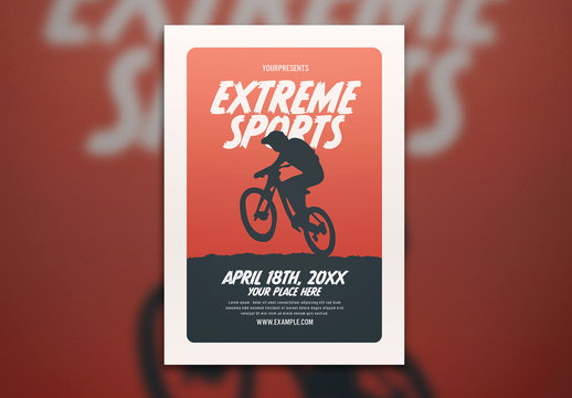Extreme Sports Flyer Layout with Illustration of a Biker