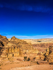 Scenery of The Monastery in Petra from top of the mountain