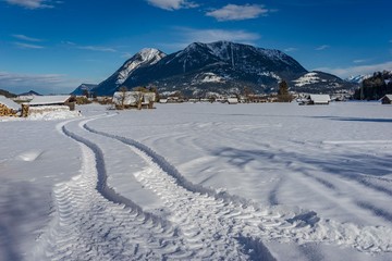 View of scenic winter landscape in the Bavarian Alps