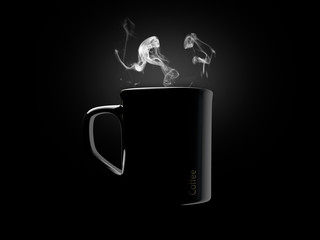 Black ceramic coffee mug. Isolated on a black.