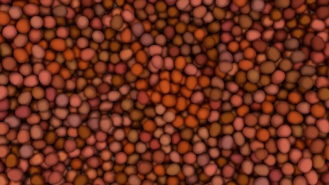 Animated top view and rotating around pile of regular eggs with darker shell on white base and against white background. Full 360 degree spin and loop able.