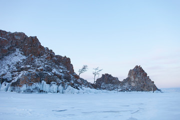 Fototapeta na wymiar Icicles in Olkhon island. Lake Baikal. Winter landscape