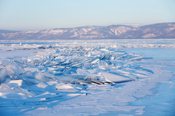 Naklejka na ściany i meble Lake Baikal near Olkhon island. Winter landscape