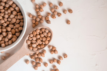 Turkish peas. Nutt On a white background. Top view. Free copy space