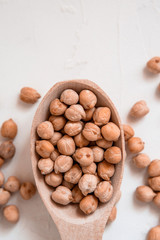 Turkish peas. Nutt On a white background. Top view. Free copy space