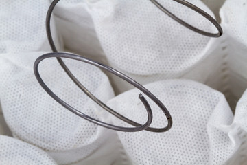 Mattress spring close up on the background of springs in spunbond