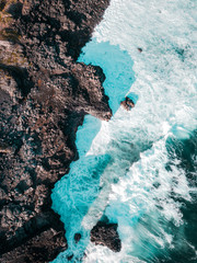 Aerial view of Pont Naturel Mauritius. Natural stone bridge, atraction of southern coastline in Mauritius.