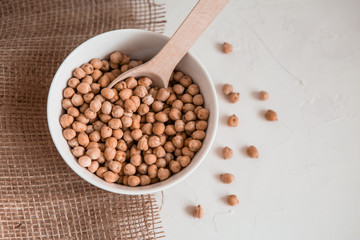 Turkish peas. Nutt On a white background. Top view. Free copy space