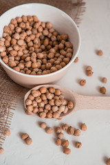 Turkish peas. Nutt On a white background. Top view. Free copy space