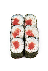 Sushi, roll with fish on white background. Japanese food