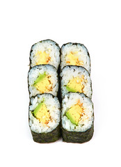 Sushi, roll with avocado on white background. Japanese food