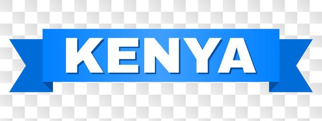 KENYA text on a ribbon. Designed with white caption and blue stripe. Vector banner with KENYA tag on a transparent background.