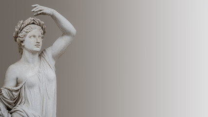 Statue of sensual Roman Renaissance Era woman in circlet of bay leaves, isolated, Potsdam, Germany, details, closeup