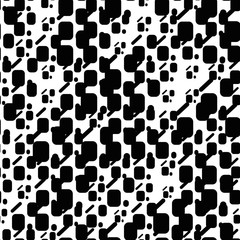 Spotted geometric seamless pattern. Black and white textured background with squares, strips. Grunge texture. Vector illustration.