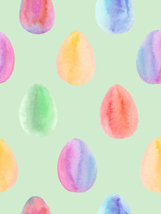 Watercolor eggs seamless pattern green