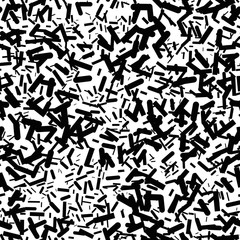 Linear geometric seamless pattern. Black and white textured background with squares, strips. Vector illustration.