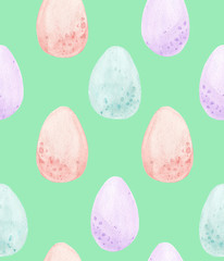 Watercolor eggs seamless pattern pastel green