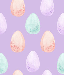 Watercolor eggs seamless pattern pastel violet