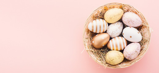 Easter Flat Lay of Eggs in Nest