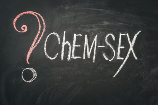 Question Mark and inscription chem sex on chalkboard