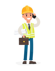Foreman builder architect engineer character vector illustration isolated on white. Flat style.