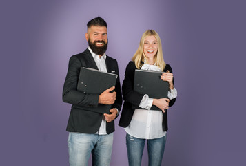 Businessman working together. Portrait of businessman and businesswoman cooperating.