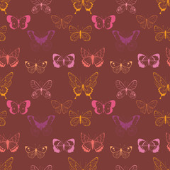Vector colorful flying butterfliesseamless pattern background