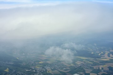 Fototapeta premium Europe under the clouds. Flight from Zurich, Switzerland to Madrid, Spain.